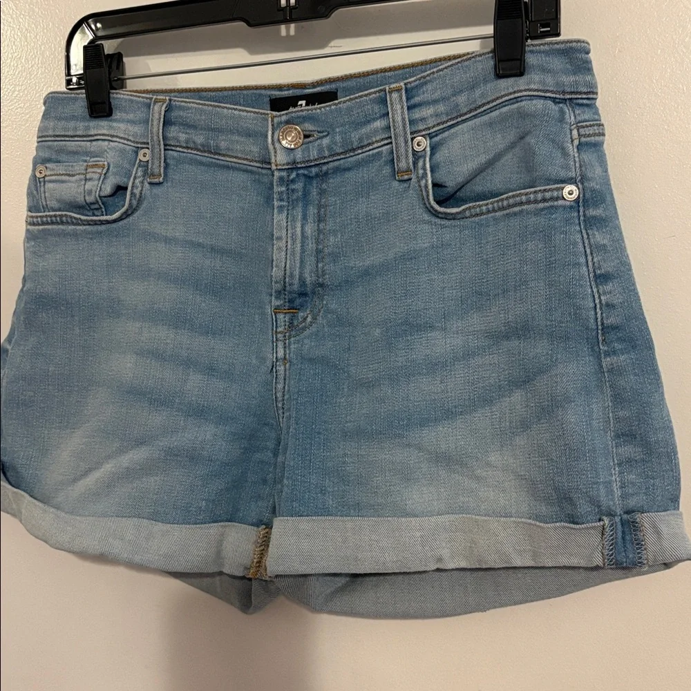 7 For All Mankind Light Wash Mid Roll Cuffed Denim Shorts 28